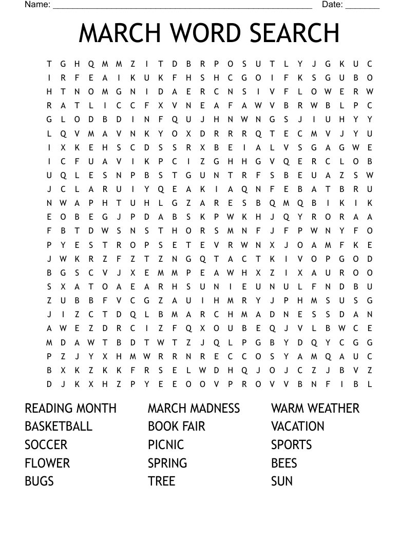 March Word Search - Wordmint intended for March Word Search Free Printable