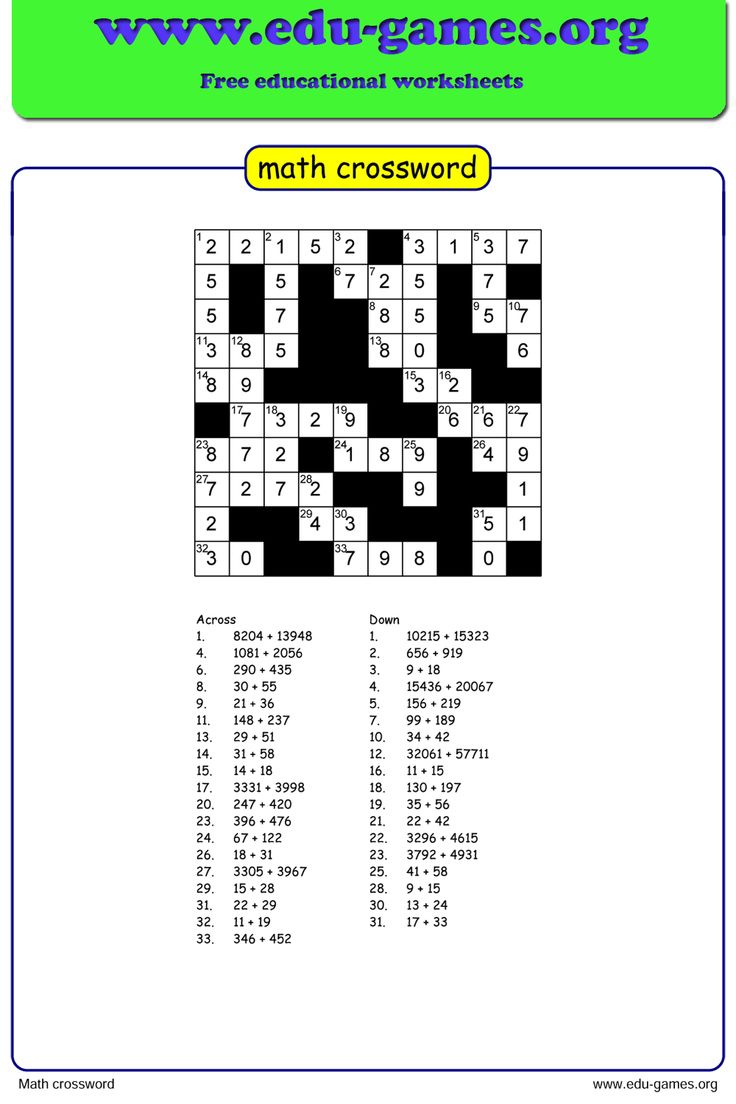 Math Crossword Puzzle Maker - Free Worksheets - Edu-Games intended for Maths Crossword Printable