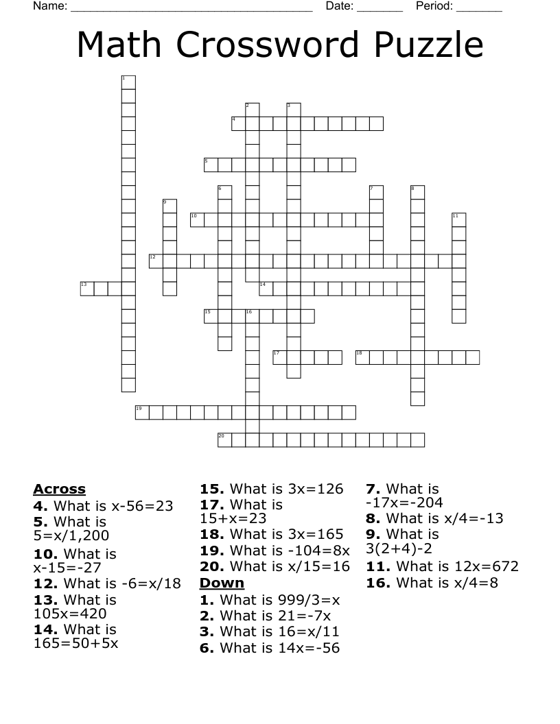 Math Crossword Puzzle - Wordmint regarding Maths Crossword Printable