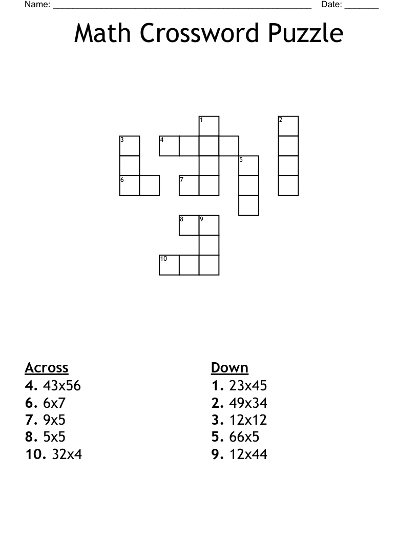 Math Crossword Puzzle - Wordmint with regard to Maths Crossword Printable