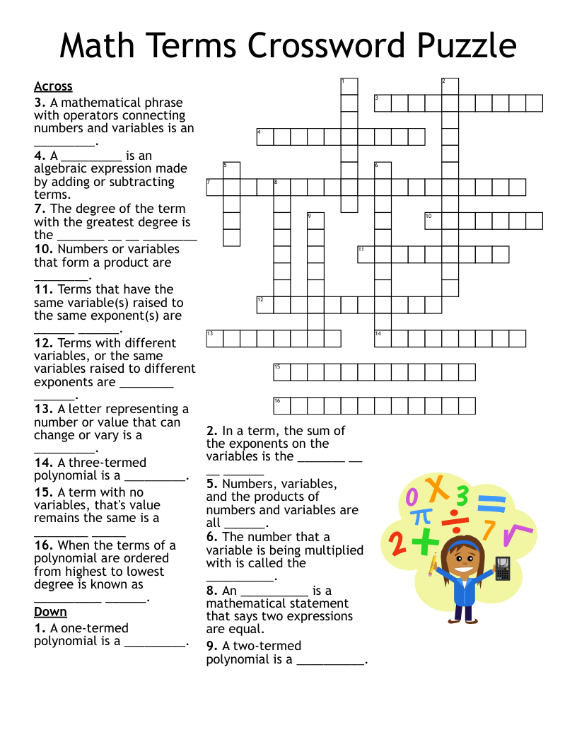 Math Terms Crossword Puzzle - Wordmint in Maths Crossword Printable