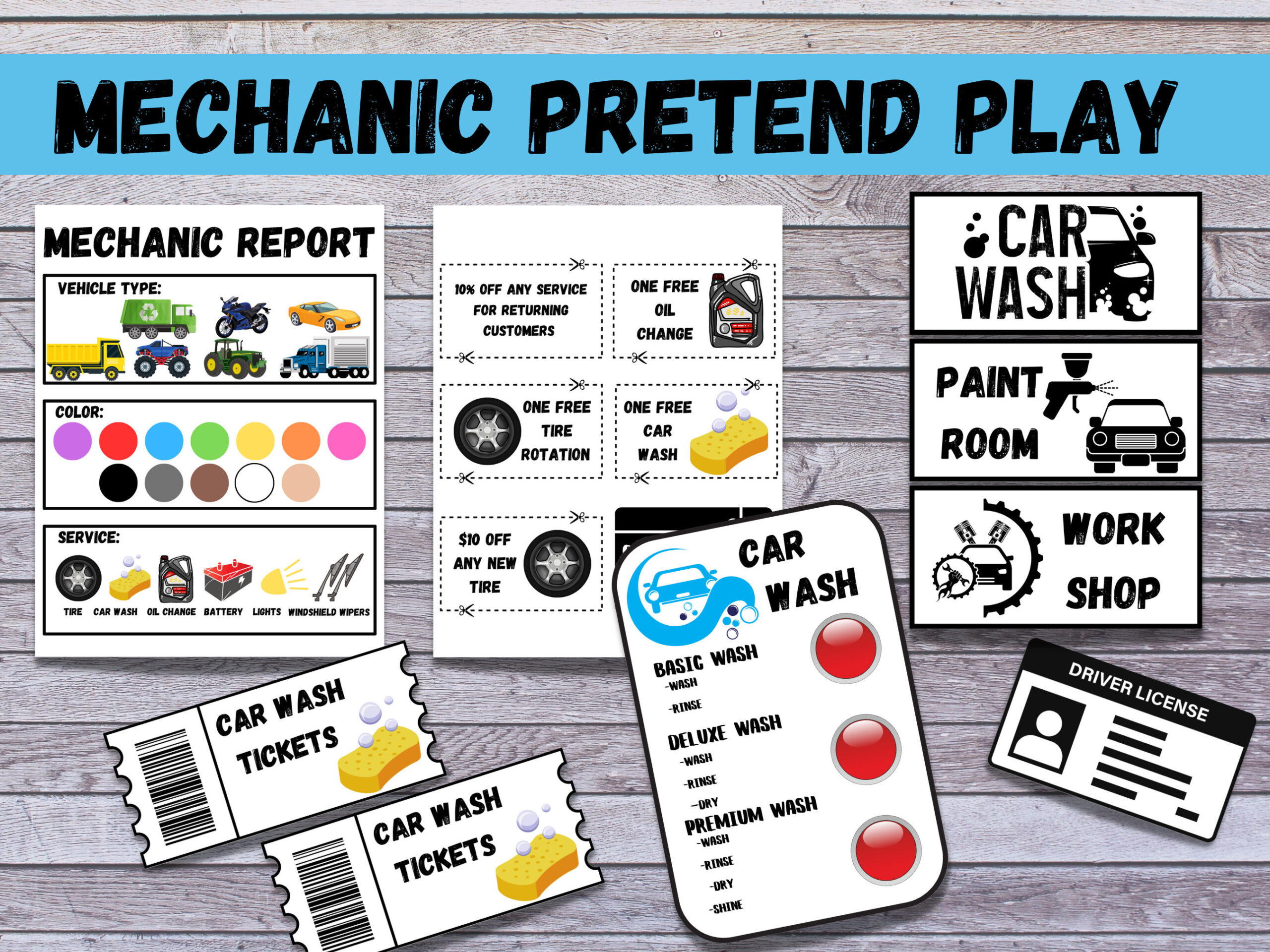 Mechanic And Car Wash Dramatic Play, Pretend Play, Classroom regarding Auto Shop Dramatic Play Printables Free