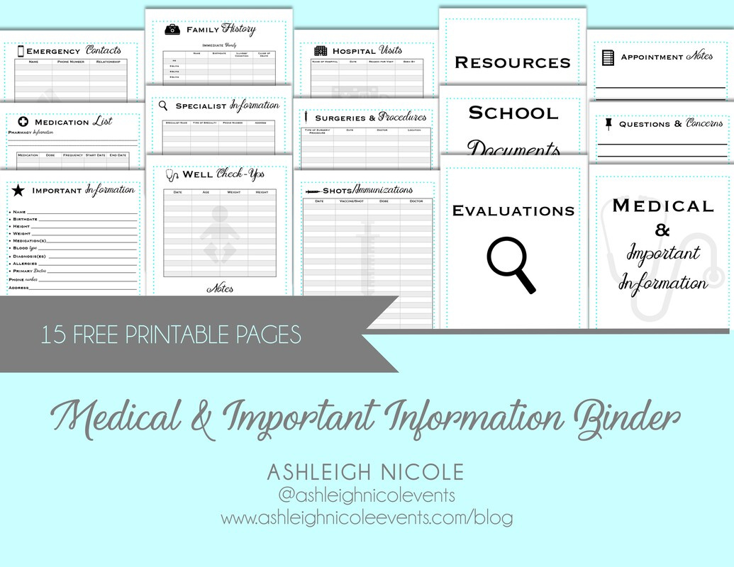 Medical And Important Information Binders! - Ashleigh Nicole with Medical Organizer Free Printable Medical Binder Forms