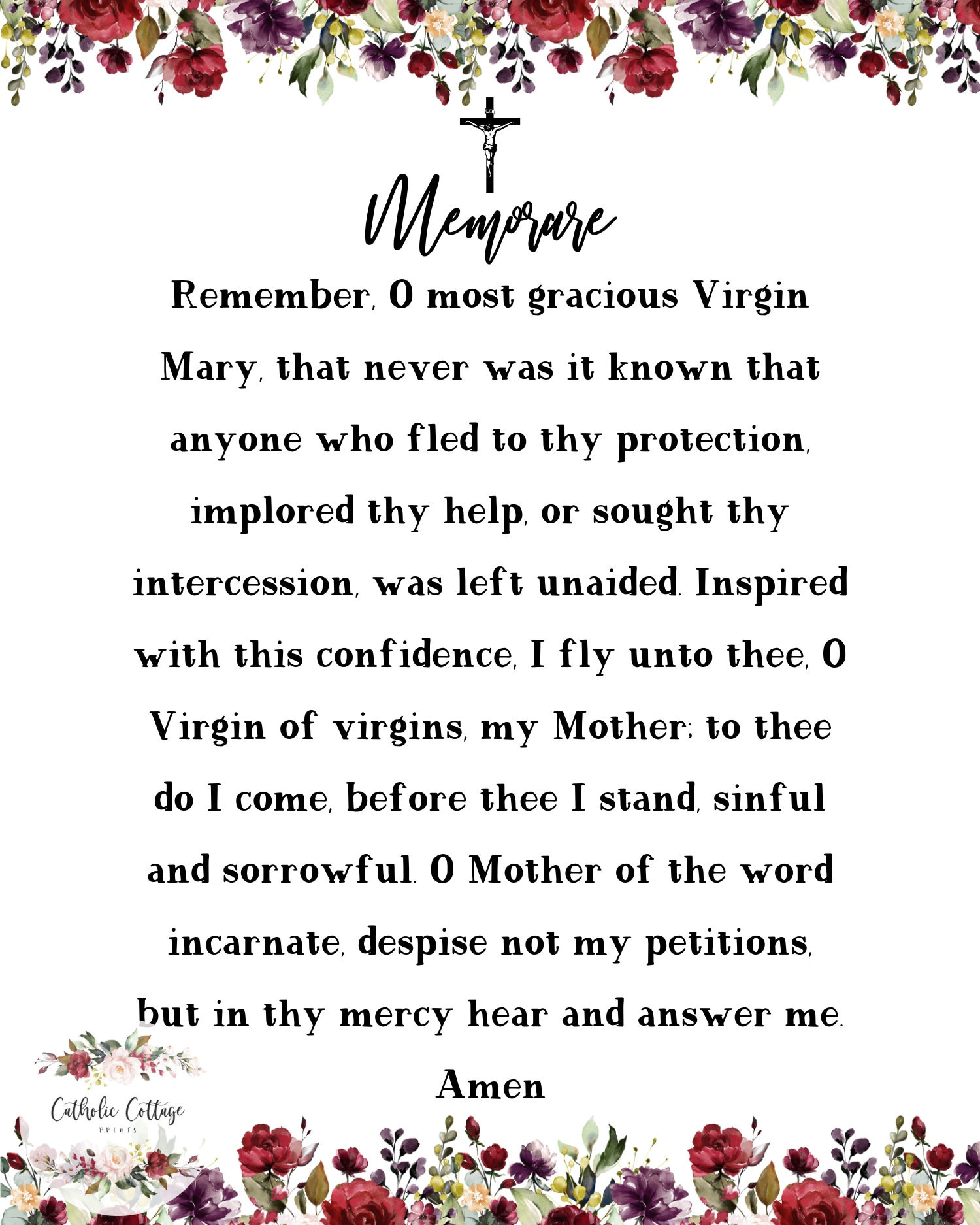 Memorare - Catholic/Christian Prayer In English And Latin, Digital with regard to Free Printable Memorare Prayer Printable