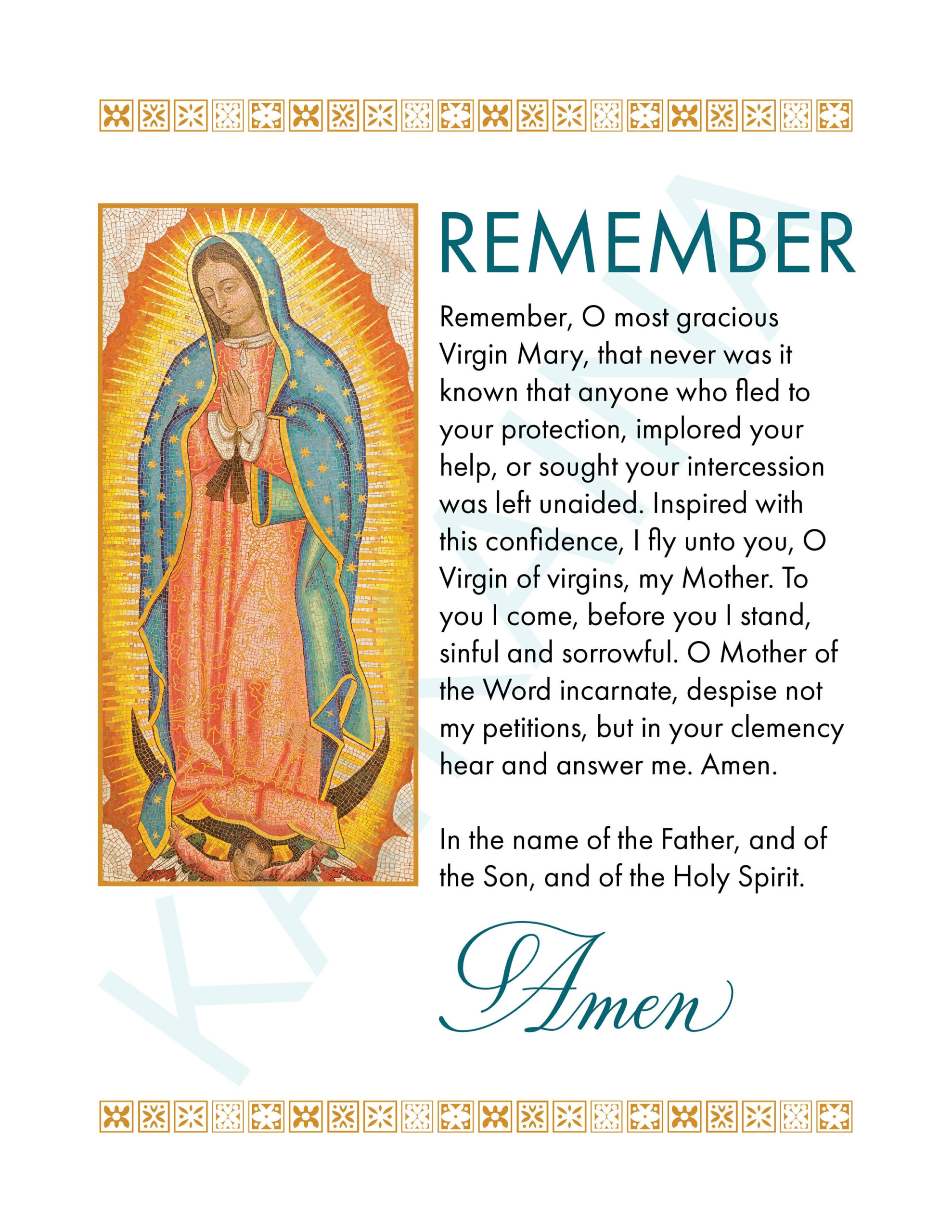 Memorare Novena Marian Prayer Poster - 8.5&amp;quot; X 11&amp;quot; Poster Downloadable And Printable Catholic Saint Prayer. in Free Printable Memorare Prayer Printable