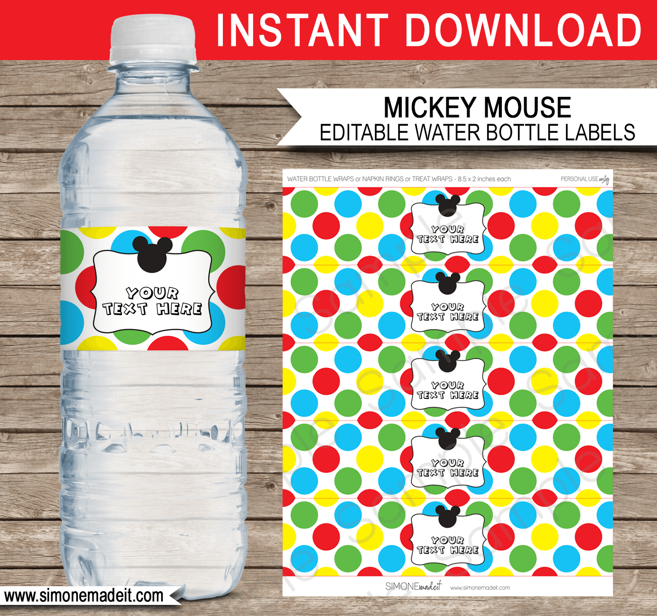 Mickey Mouse Party Water Bottle Labels Template intended for Mickey Mouse Water Bottle Labels Free Printable