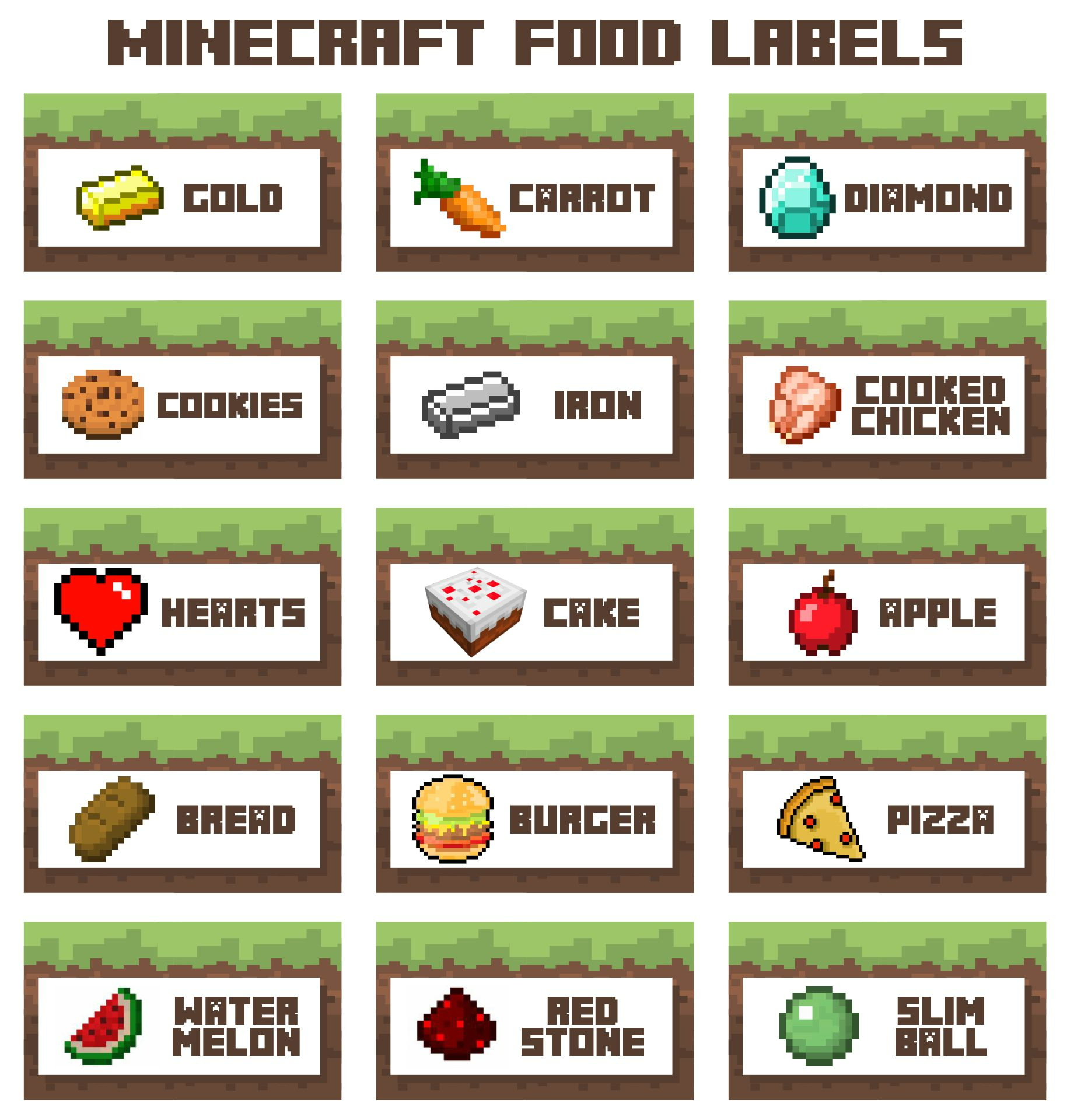 Minecraft Food Labels - 10 Free Pdf Printables | Printablee for Minecraft Free Printables Food Labels