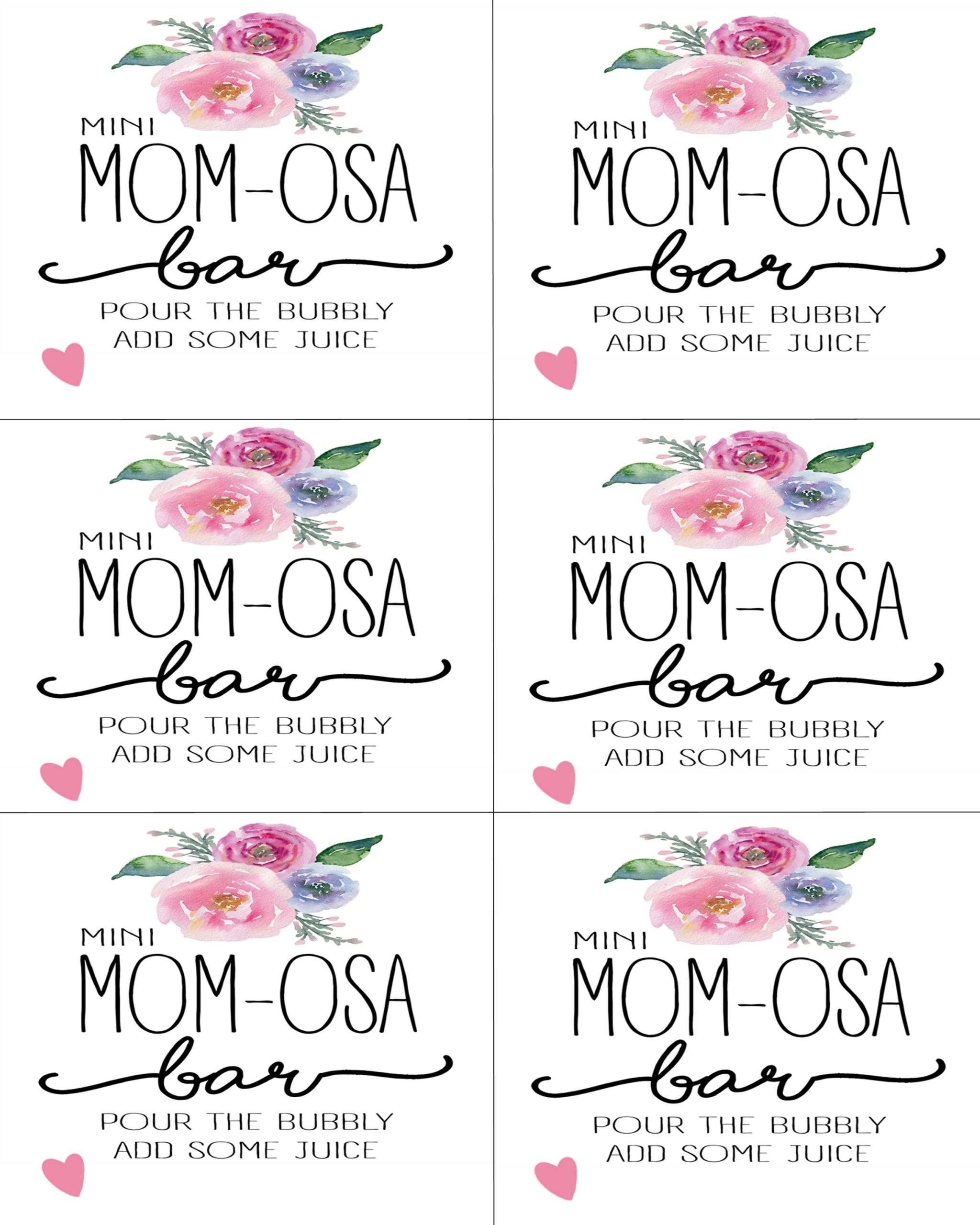 Mini Mom-Osa Bar: Free Party Printables - Crisp Collective inside Mom Osa Bar Sign Printable Free