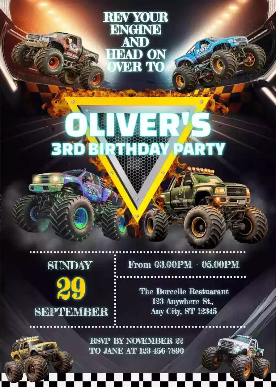 Monster Truck Birthday Invitation throughout Monster Jam Invitations Printable Free