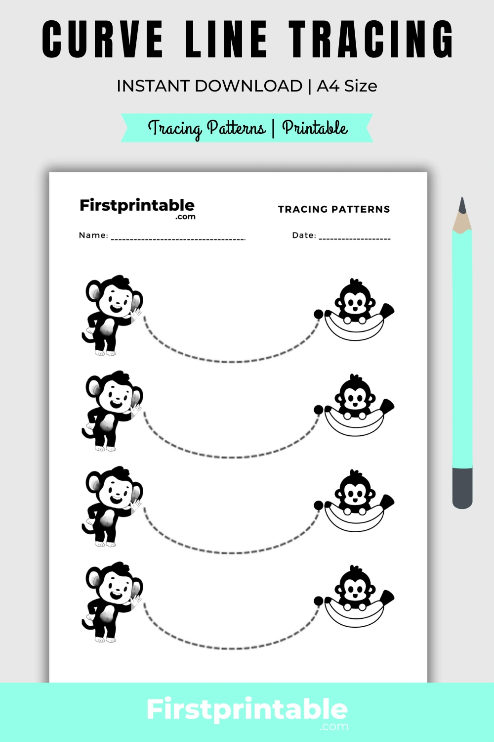 Montessori Practice Worksheet Pattern Curve Line - 2 Pages with Montessori Free Printable Worksheets