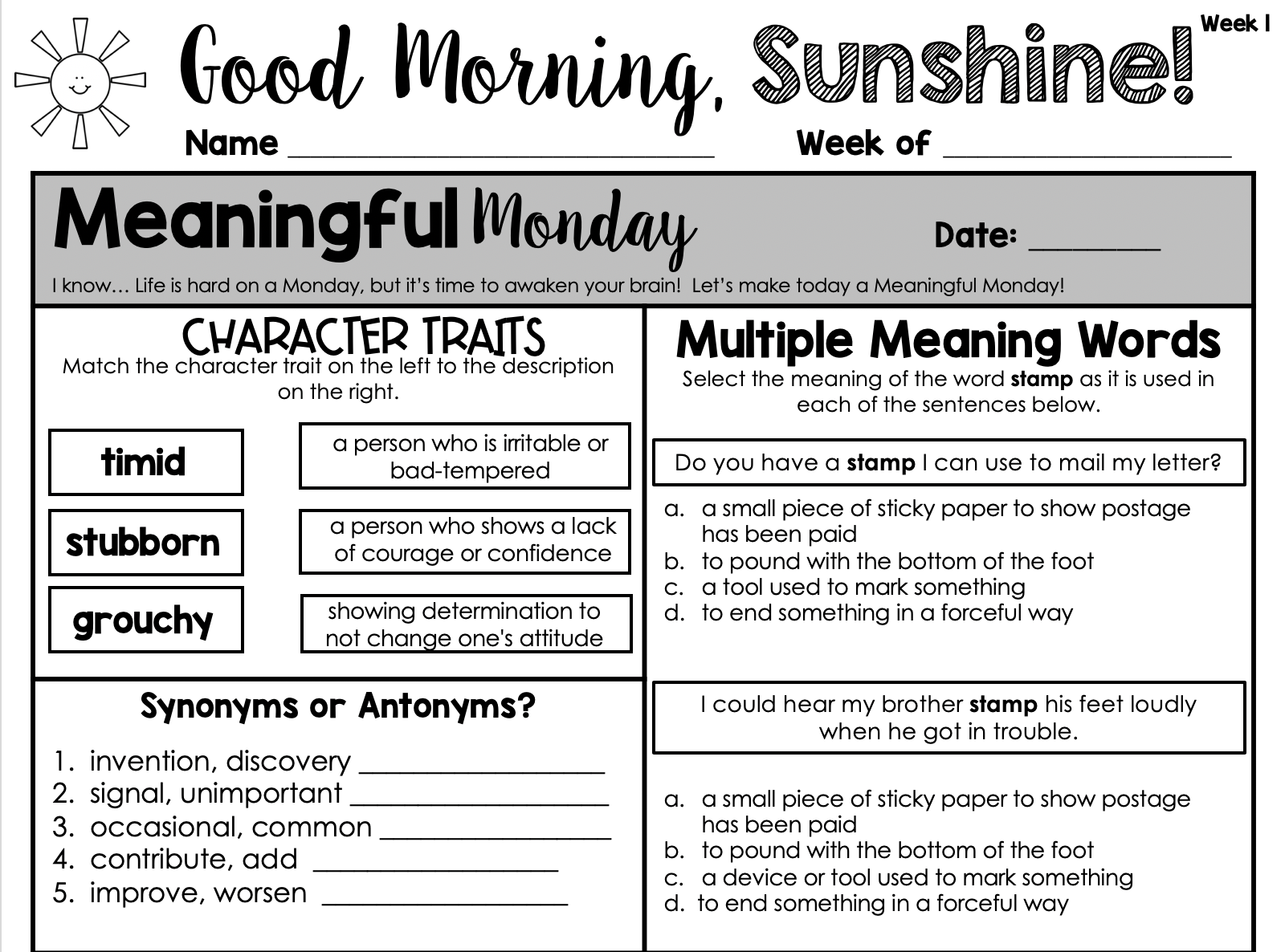 Morning Work That Works! (Free Download) | The Literacy Loft regarding Morning Work Free Printables