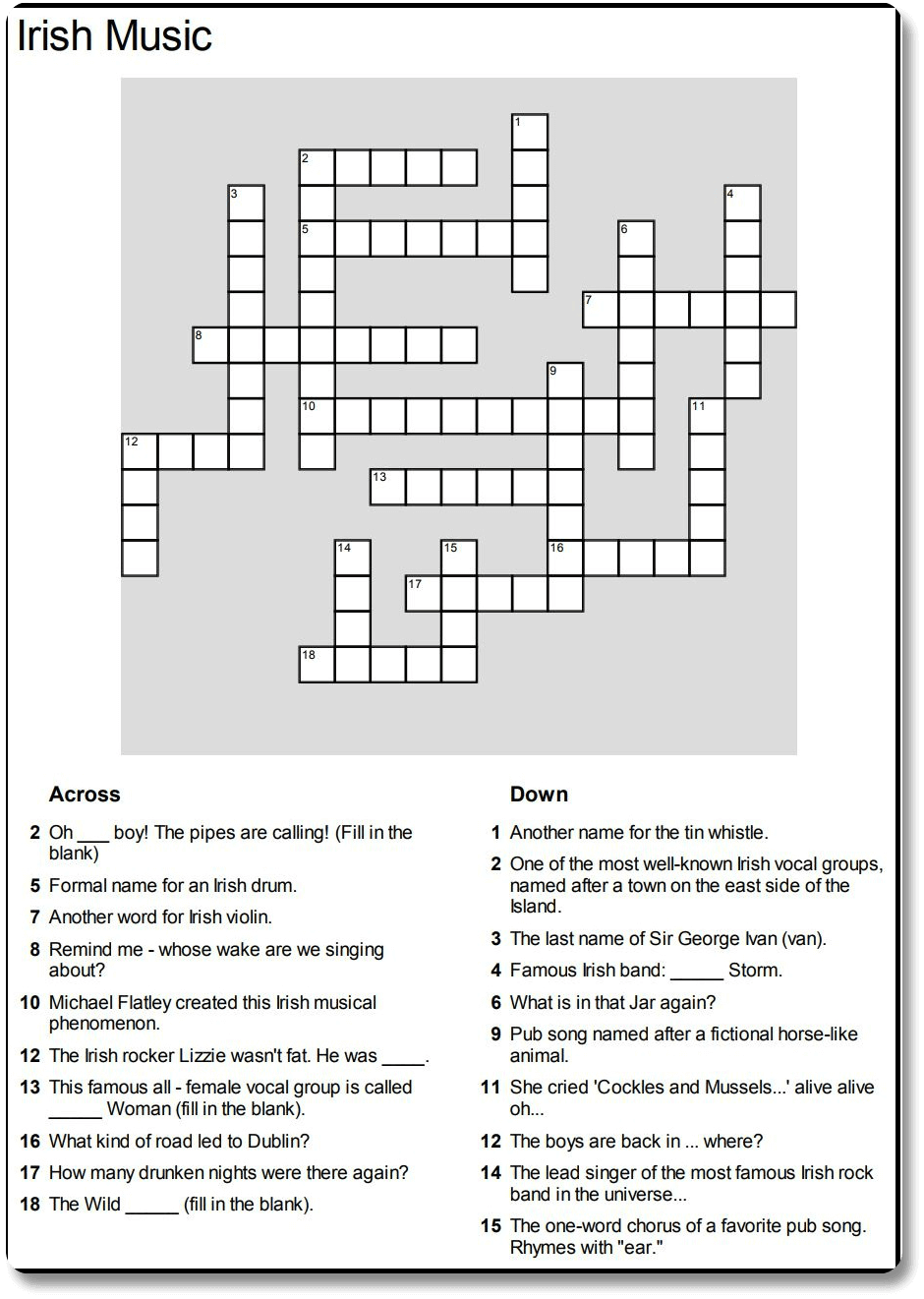 Music Crossword Puzzle – Printable Coloring Pages. Free within Music Crossword Puzzles Printable