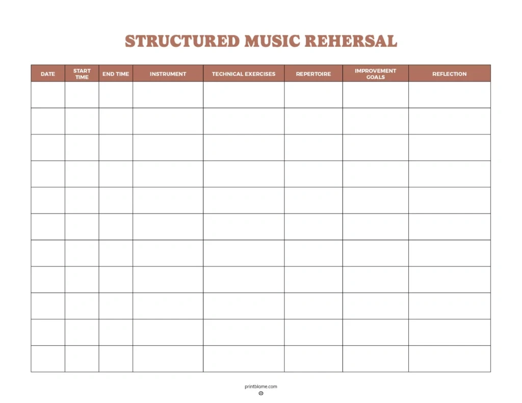 Music Practice Logs Pdf - 16 Free Instrument Practice Journals for Music Practice Chart Printable Free