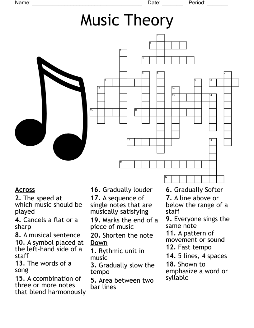 Music Theory Crossword - Wordmint within Music Crossword Puzzles Printable