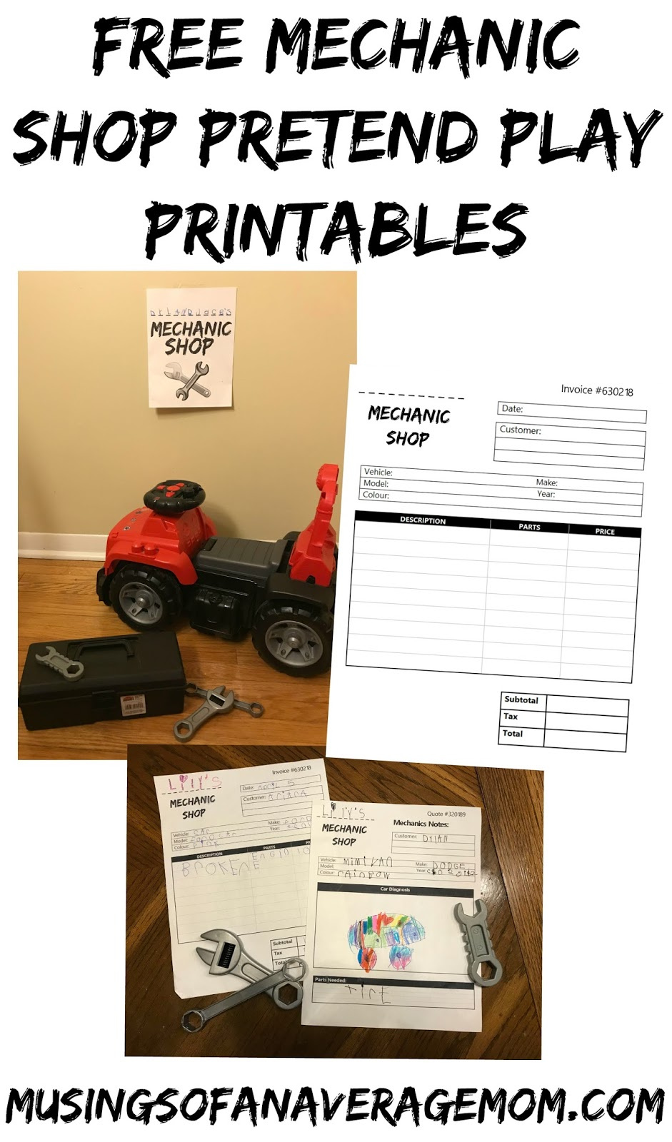 Musings Of An Average Mom: Mechanic Shop Pretend Play within Auto Shop Dramatic Play Printables Free