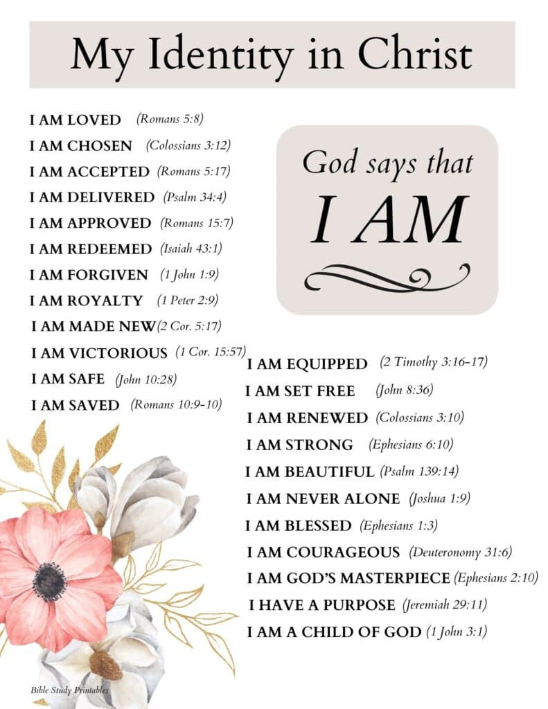 My Identity In Christ Printables throughout My Identity In Christ Free Printable