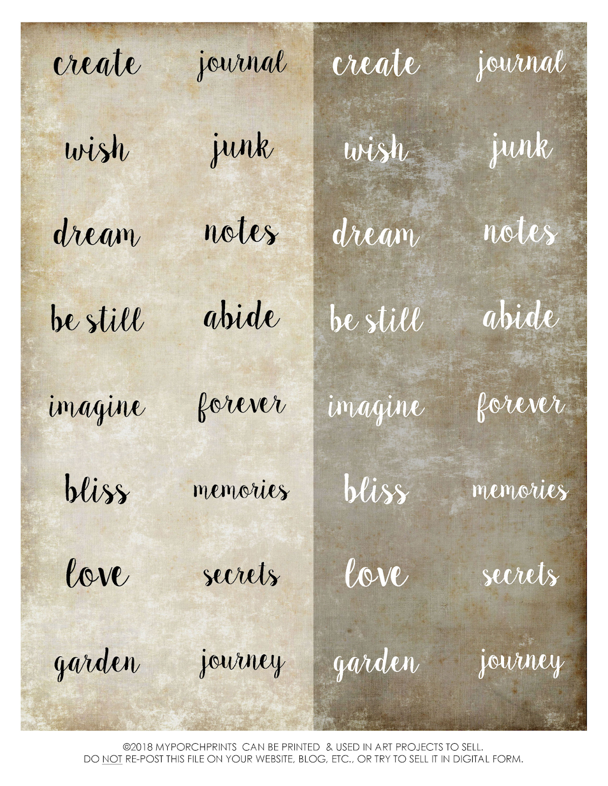 My Porch Prints: Freebie Friday: Journal Words For Bookplates regarding Free Printable Journal Words