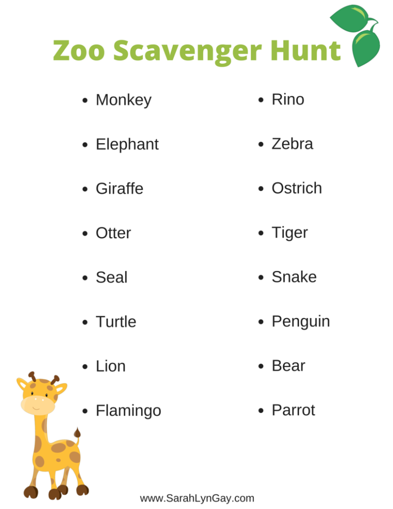 My Zoo Scavenger Hunt Free Printable - Sarah Lyn Gay throughout Free Zoo Scavenger Hunt Printable