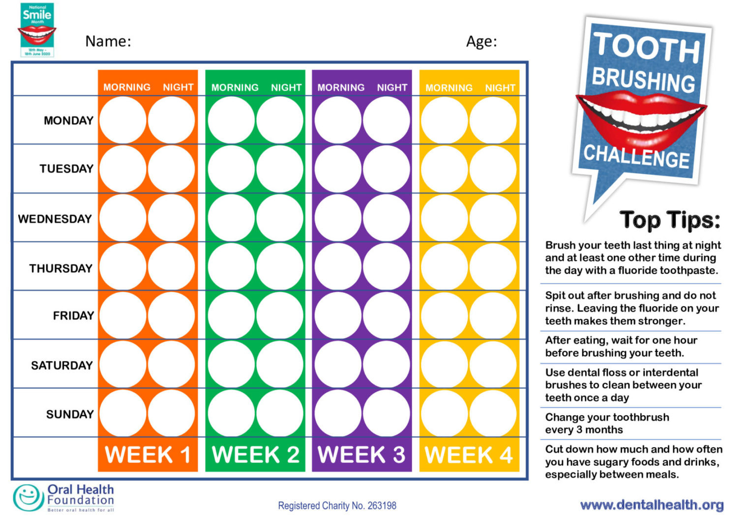 National Smile Month 2020 - Free Tooth Brushing Chart For Kids And with Free Printable Tooth Brushing Chart