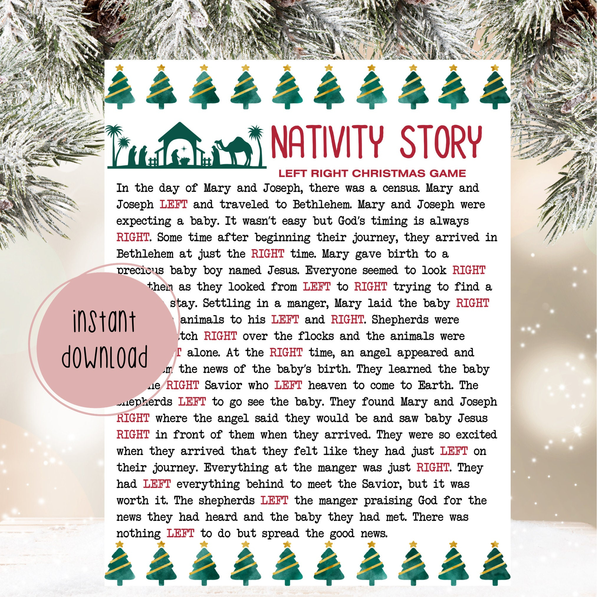 Nativity Story Left Right Game Left Right Christmas Story Game regarding Free Printable Right Left Christmas Game Nativity Story