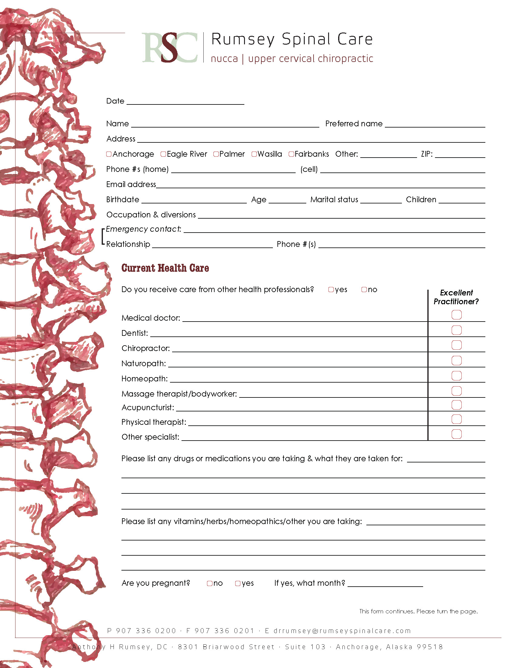 New-Chiropractic-Patient-Intake-Form - Rumsey Spinal Care regarding Free Printable Chiropractic New Patient Forms