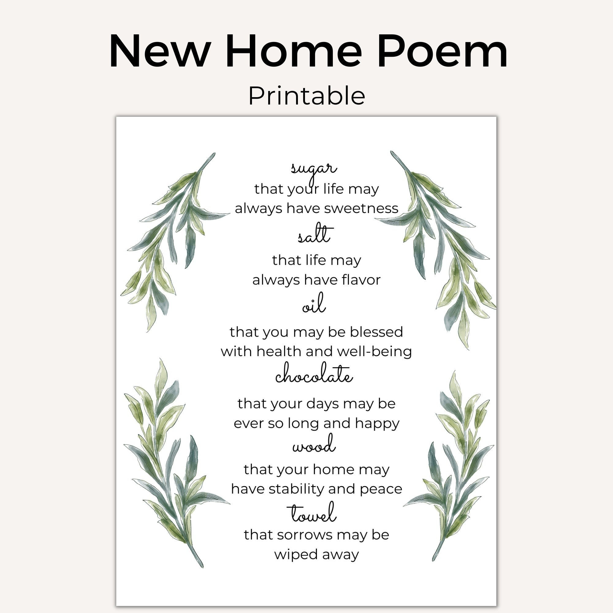 New Home Poem New Home Blessing Housewarming Printable Sugar, Salt intended for Free Printable Housewarming Poem