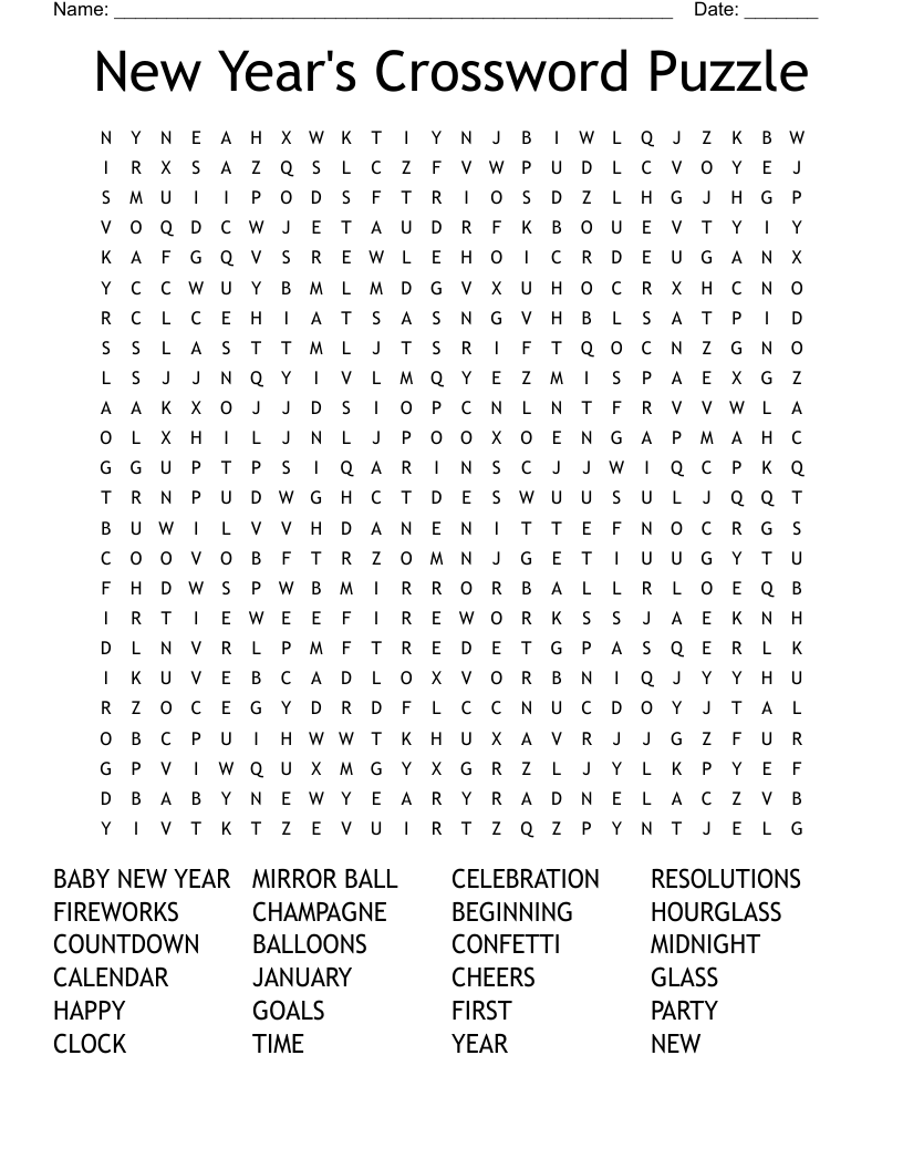 New Year&amp;#039;S Crossword Puzzle Word Search - Wordmint intended for New Year Crossword Puzzle Printable