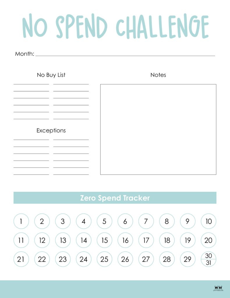 No Spend Challenge Printables | Printabulls with No Spend Challenge Free Printable