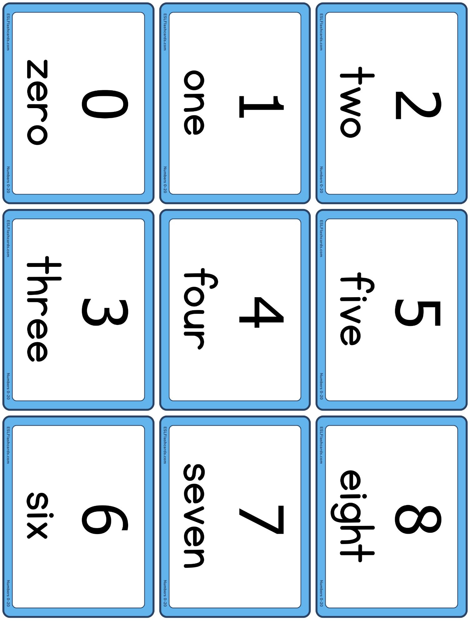 Numbers 0 To 20 – Esl Flashcards within Free Printable Number Cards 1-20