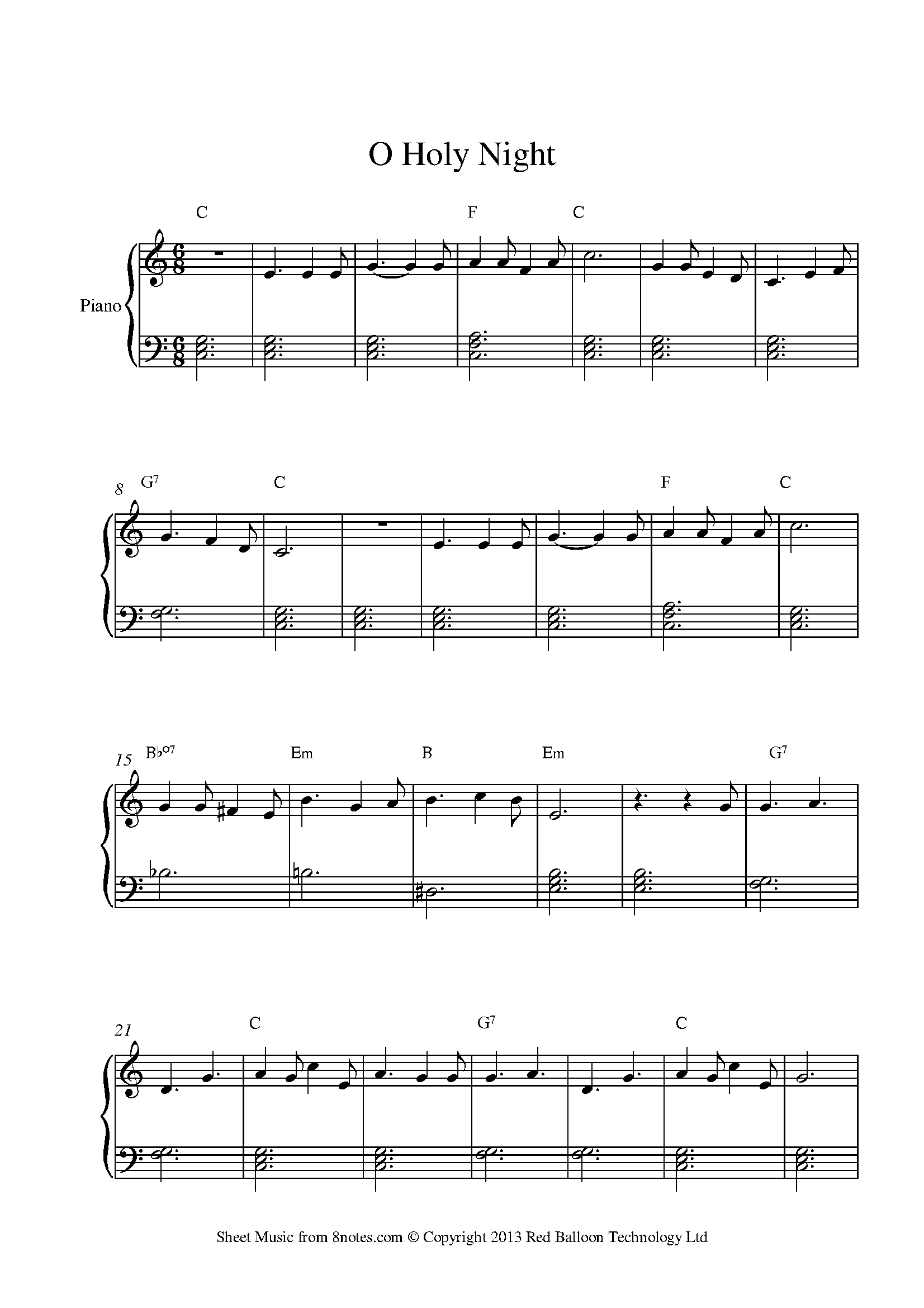 O Holy Night For Piano - Free Sheet Music For Piano | 8Notes for Oh Holy Night Sheet Music Free Printable