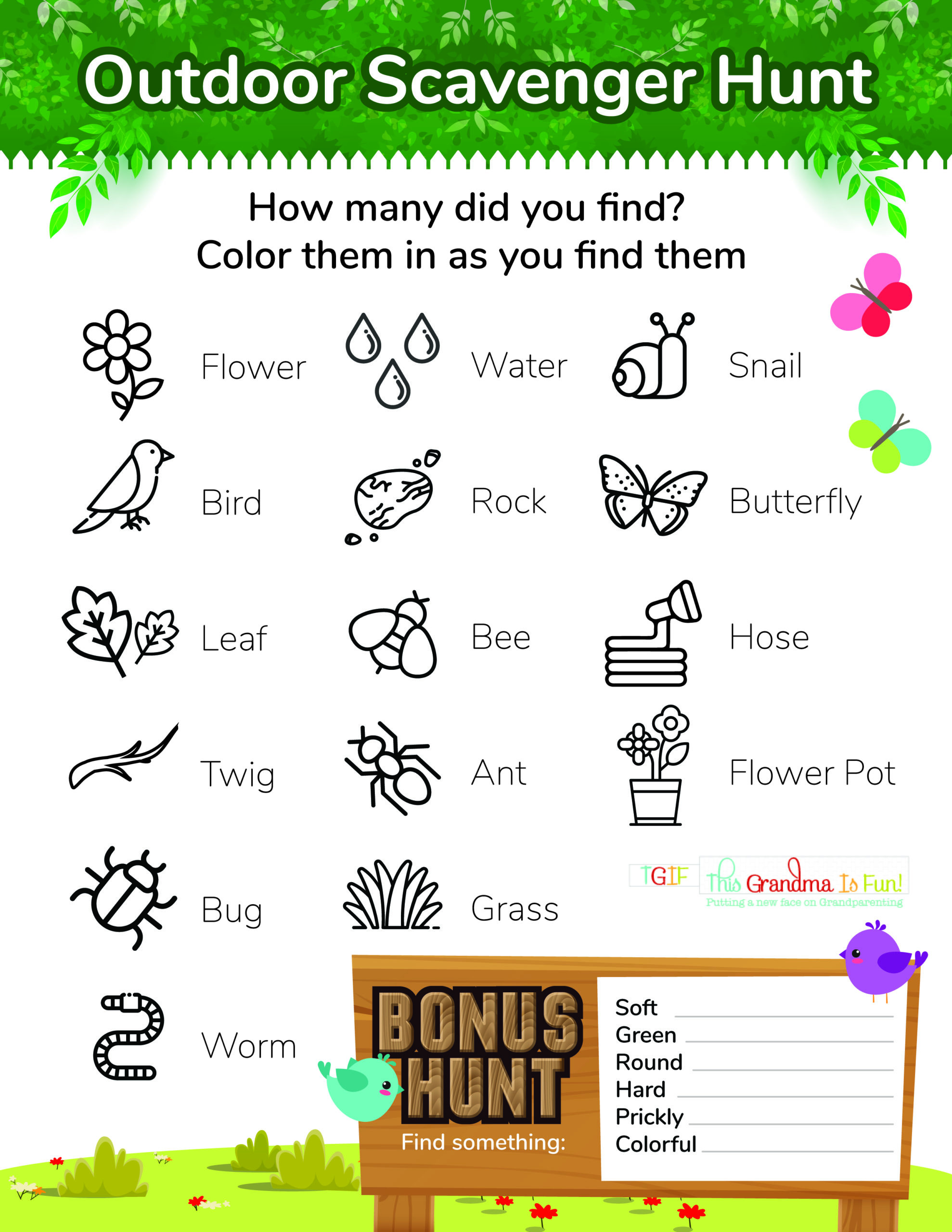 Outdoor Scavenger Hunt Free Printable - Tgif - This Grandma Is Fun regarding Free Printable Nature Scavenger Hunt