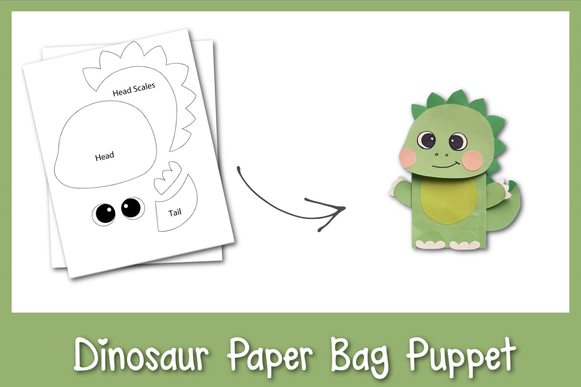 Paper Bag Dinosaur Puppet - Frosting And Glue- Easy Crafts, Games intended for Free Printable Dinosaur Paper Bag Puppet Template