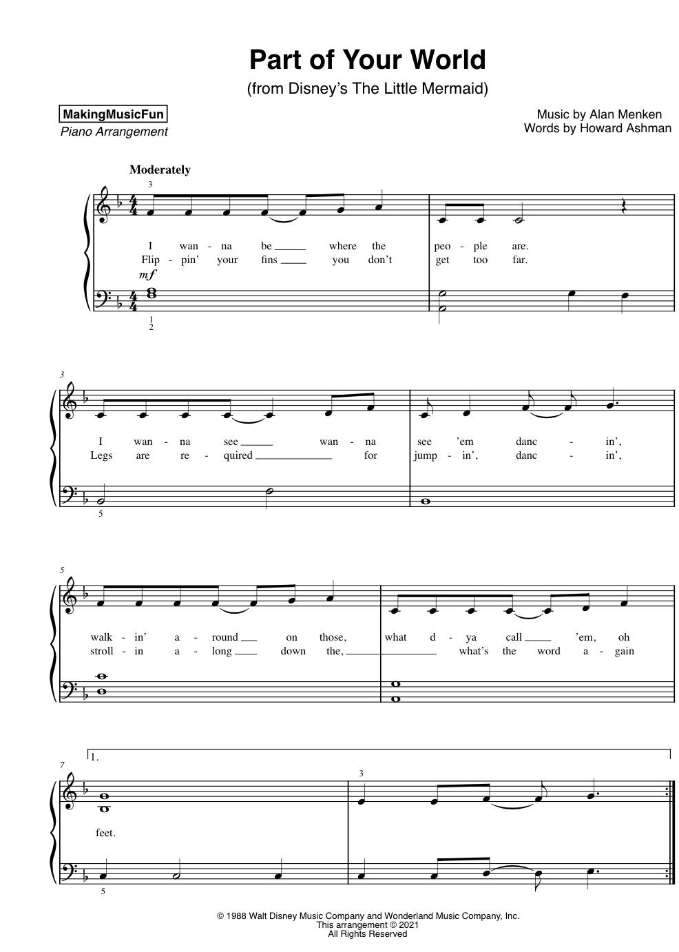 Part Of Your World – Easy Piano Sheet Music + Free Piano Lesson in Easy Sheet Music For Piano Free Printable