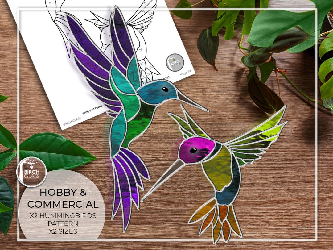 Pattern X2 Hummingbirds Stained Glass Pattern Pdf Digital Download pertaining to Free Printable Stained Glass Hummingbird Patterns