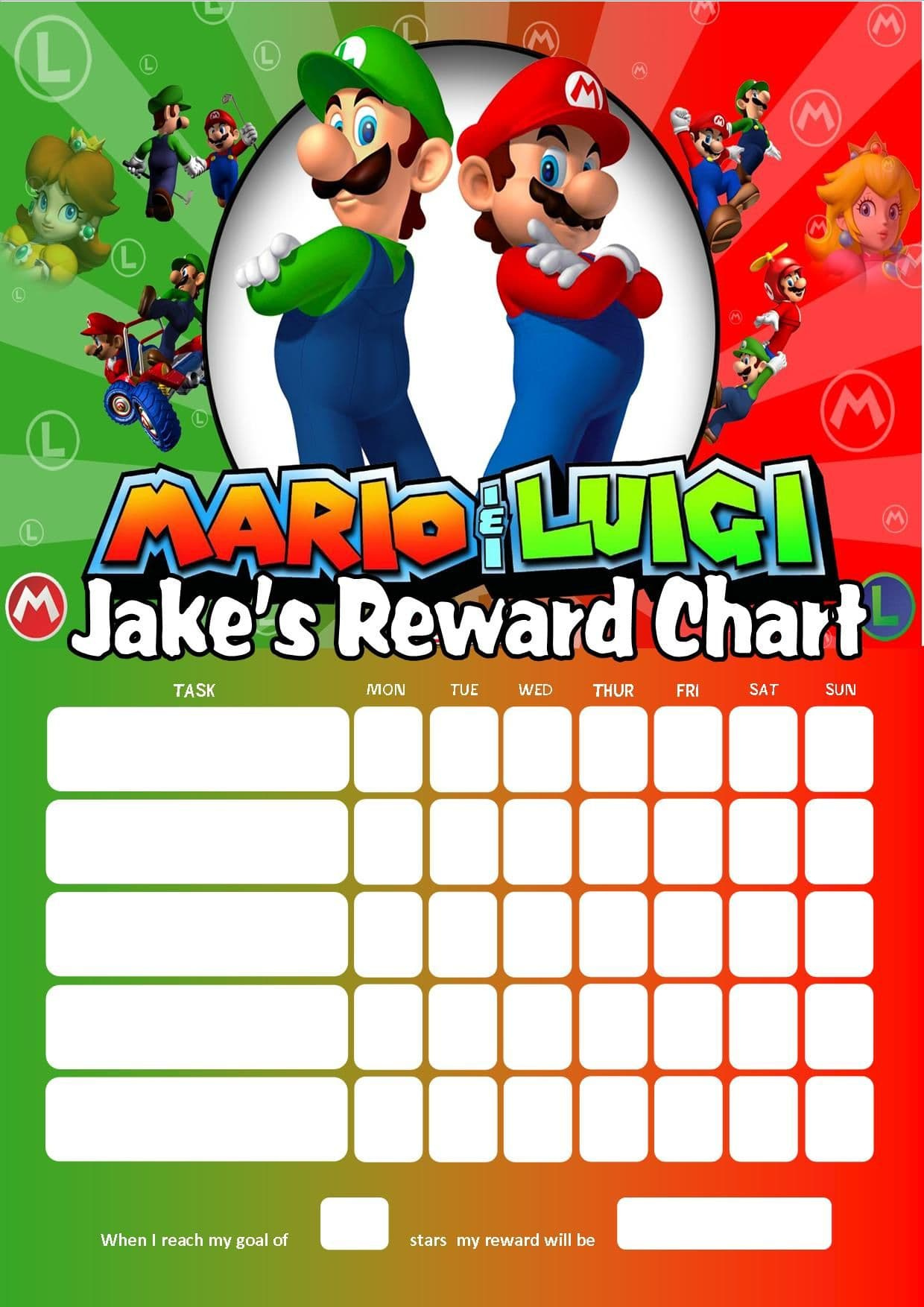 Personalised Super Mario And Luigi Reward Chart (Adding Photo Option Available) pertaining to Free Printable Super Mario Reward Chart Printable