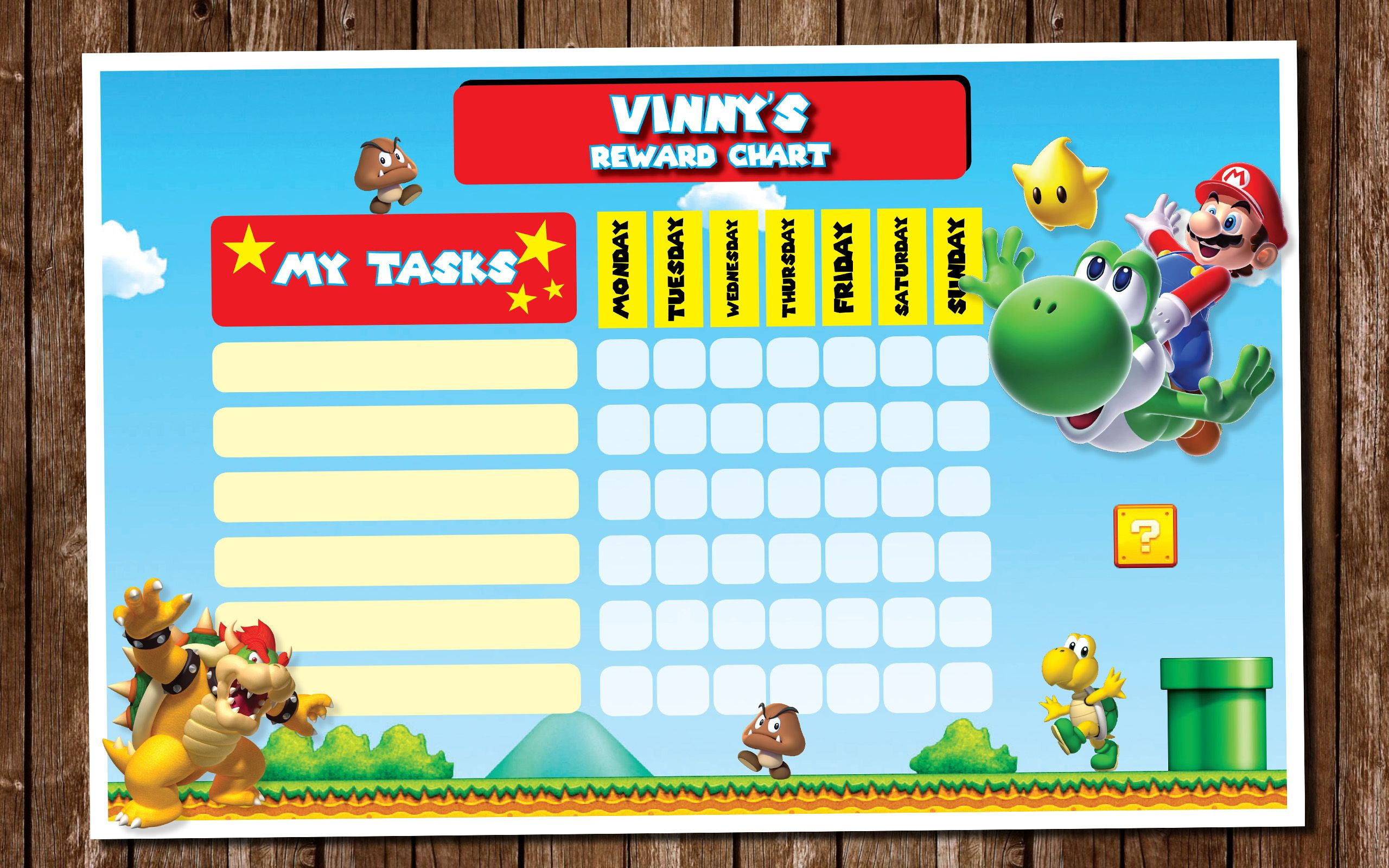 Personalized Mario Kids Reward Chart Kids Chore Chart Sticker pertaining to Free Printable Super Mario Reward Chart Printable