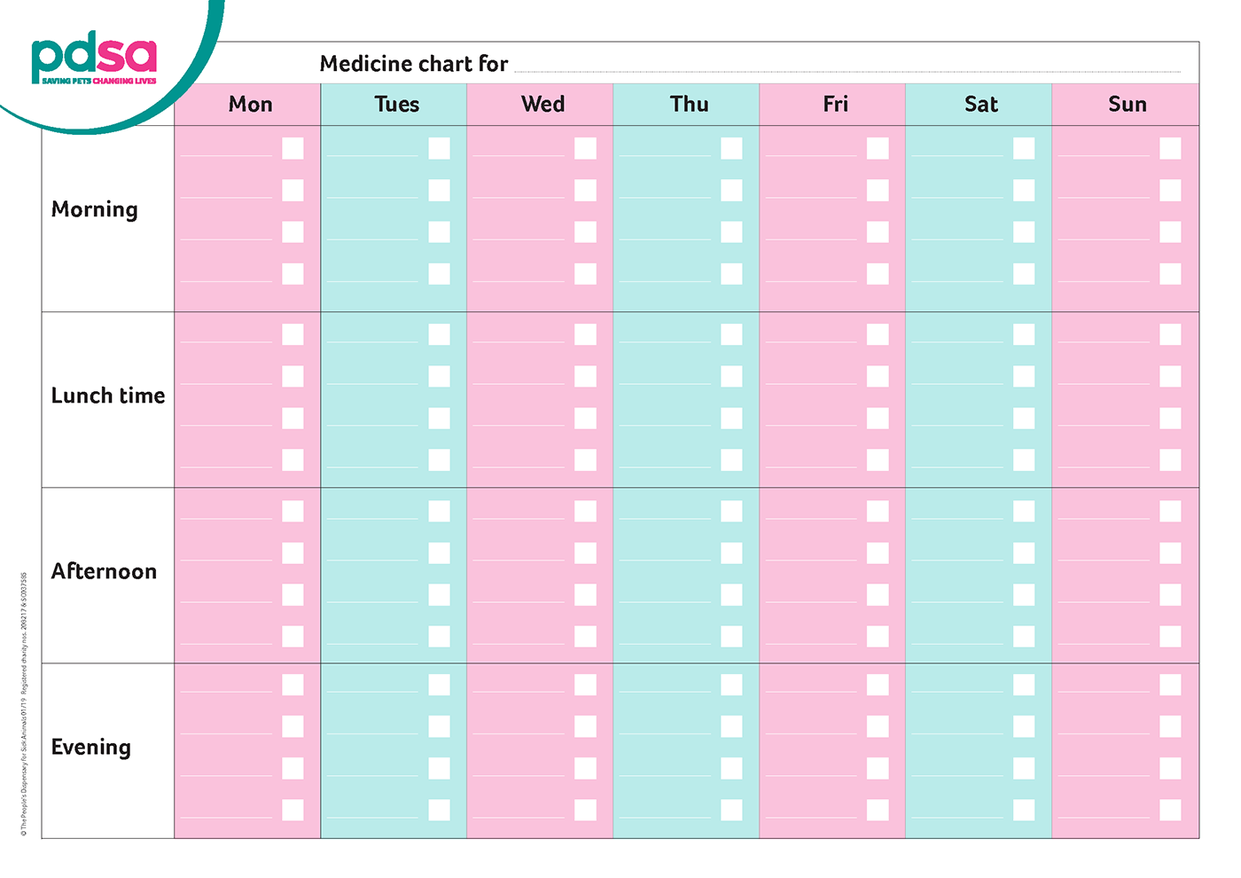 Pet Medication Planner - Pdsa within Free Printable Pet Medication Chart