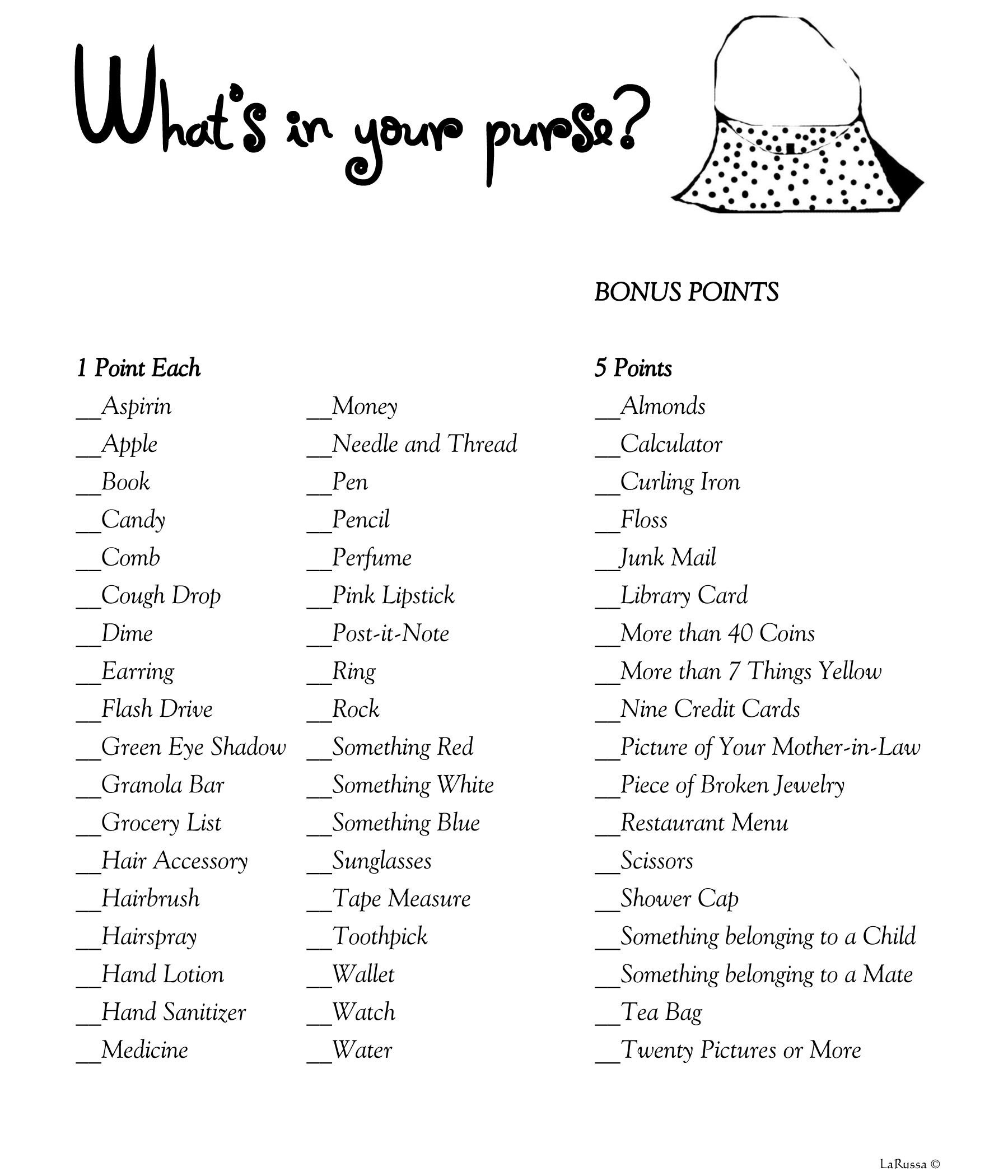 Pin Page throughout Purse Scavenger Hunt Printable Free