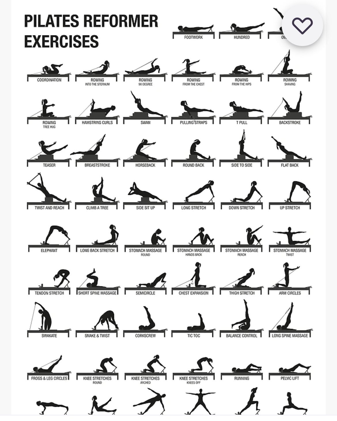 Pin Page with Printable Pilates Reformer Exercises Chart Free