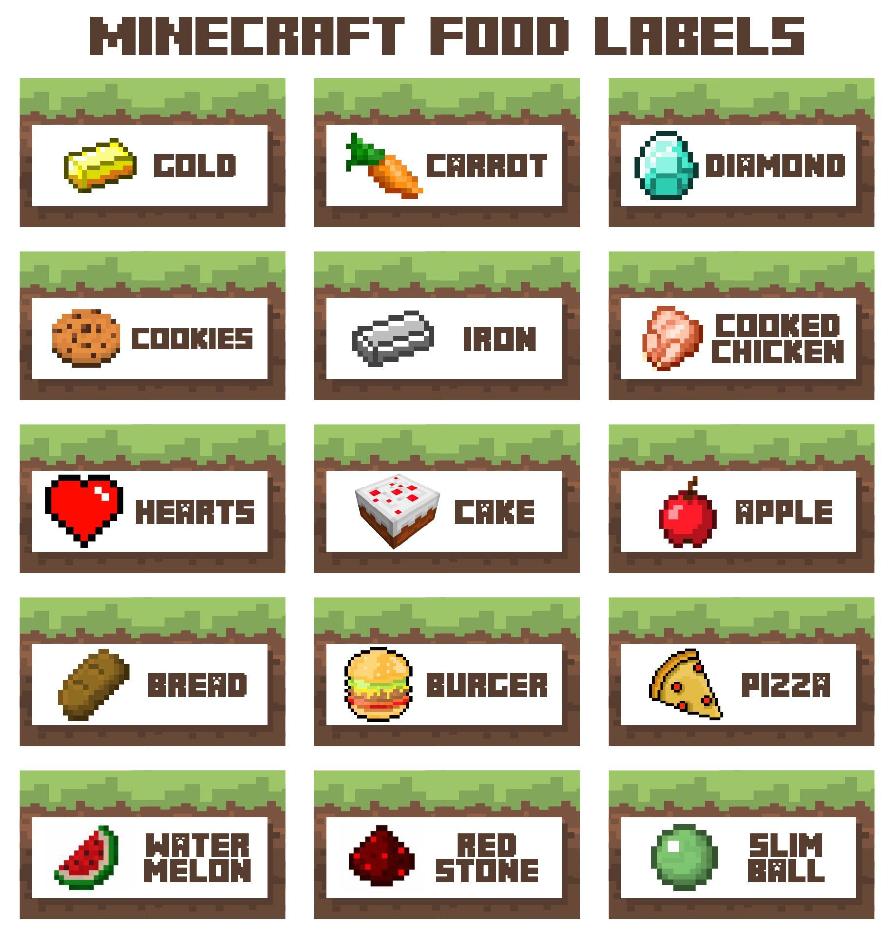 Pin Page with regard to Free Minecraft Printables Food Labels