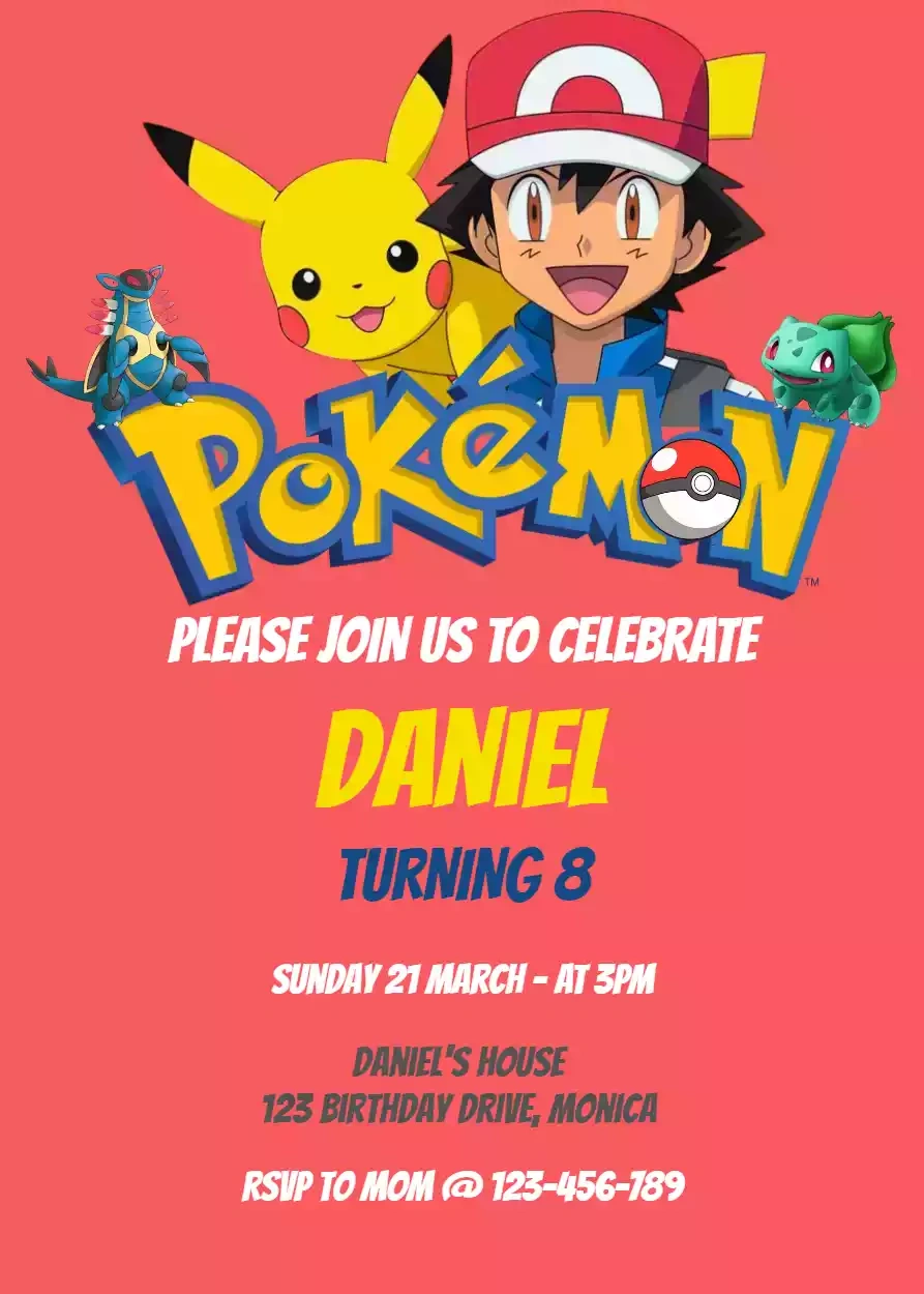 Pokemon Birthday Invitation Template - I Love Invite - Free throughout Pokemon Birthday Invitations Printable Free