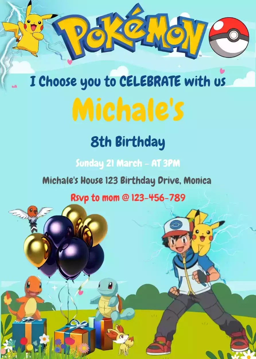 Pokemon Birthday Invitations Free Download pertaining to Free Printable Birthday Invitations Pokemon