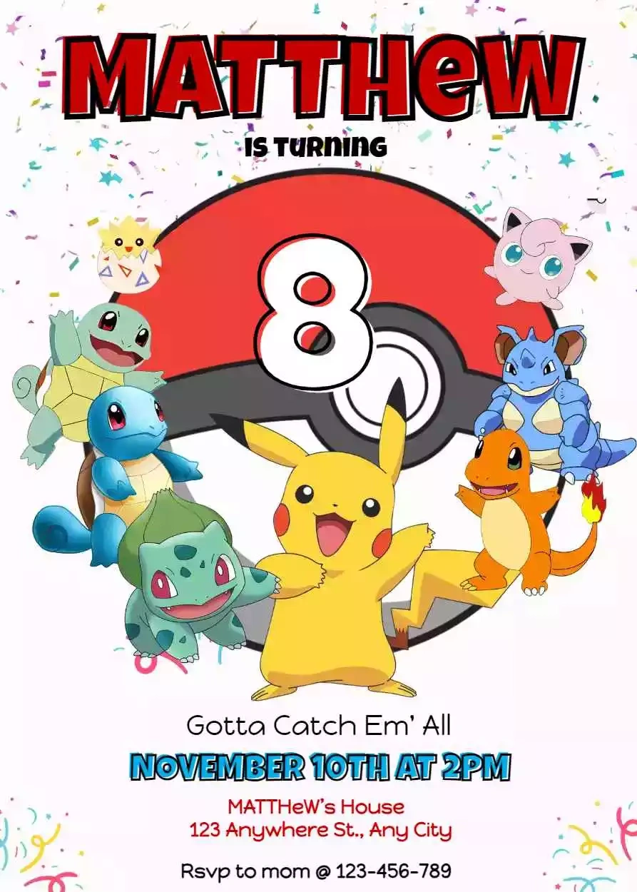 Pokemon Birthday Invitations Printable intended for Pokemon Birthday Invitations Printable Free