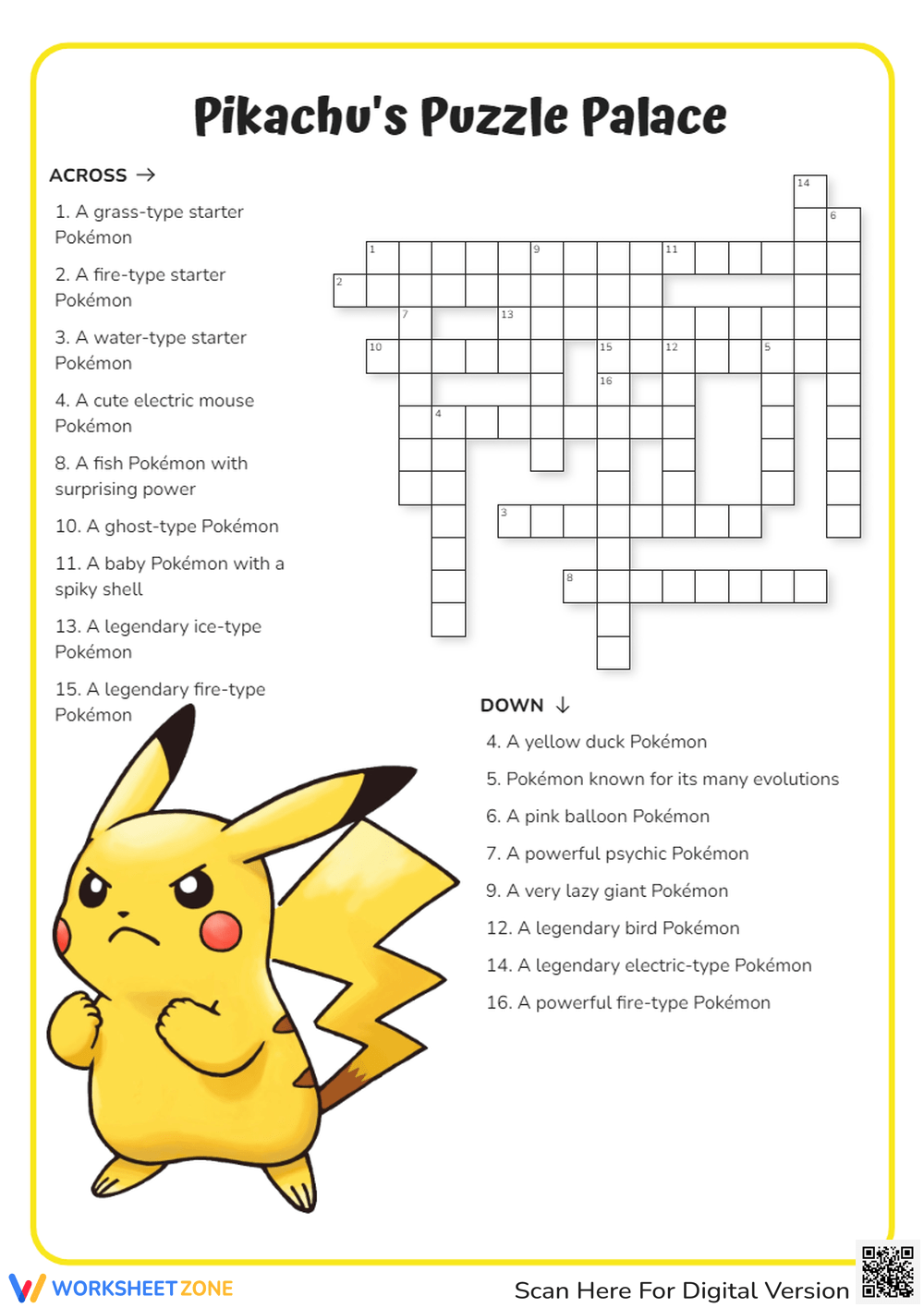 Pokemon Crossword Puzzle Worksheets 2025 inside Pokemon Crossword Puzzle Printable