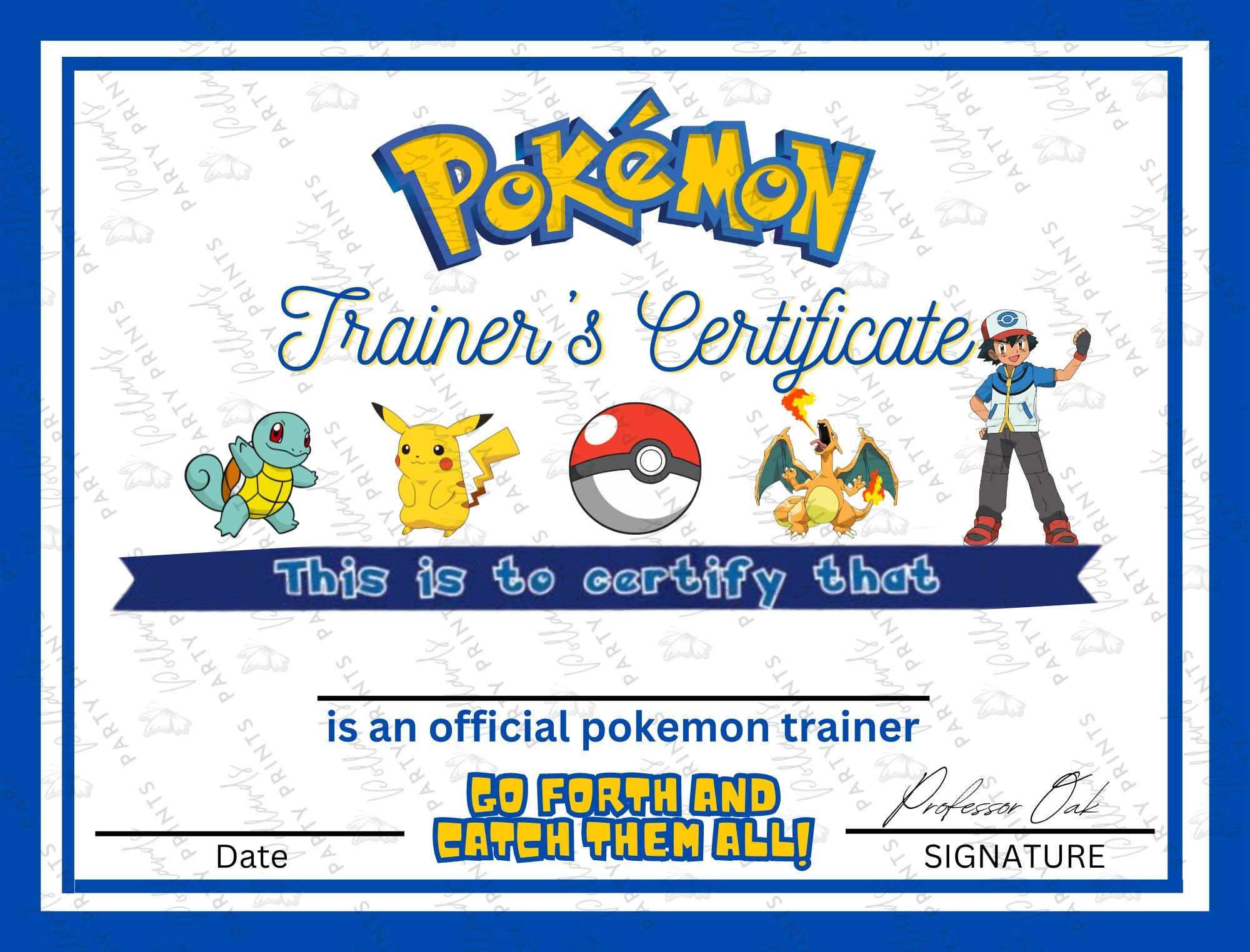 Pokemon, Pokemon Trainer, Pikachu, Urkunde, Offiziell, Ash, Professor Eiche Evie regarding Pokemon Trainer Certificate Free Printable