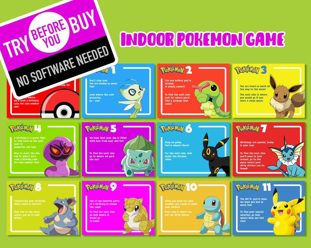 Pokemon Scavenger Hunt Clues, Birthday Template, Treasure Hunt Kids Pokemoncards, Toddler Preschool Party Game Girls And Boys Indoor/Outdoor - Etsy in Free Printable Pokemon Scavenger Hunt Printable