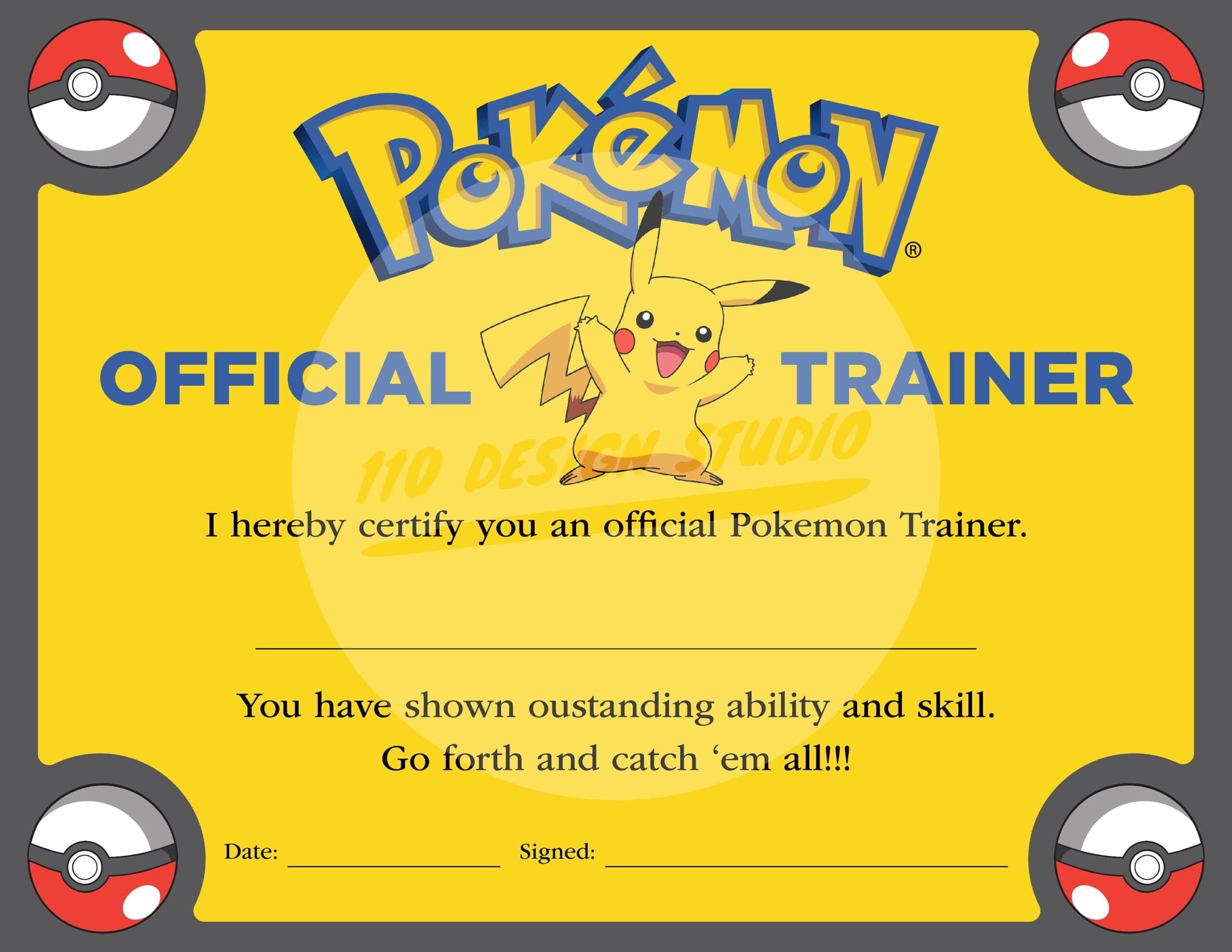 Pokemon Trainer Certificate - Downloadable throughout Pokemon Trainer Certificate Free Printable