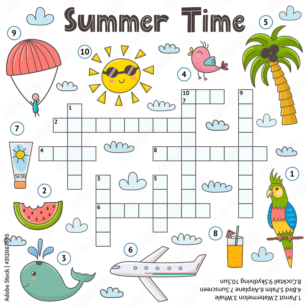 Poster, Print Summer Time Crossword Game For Kids, 40X40 Cm with regard to Summertime Crossword Puzzle Printable