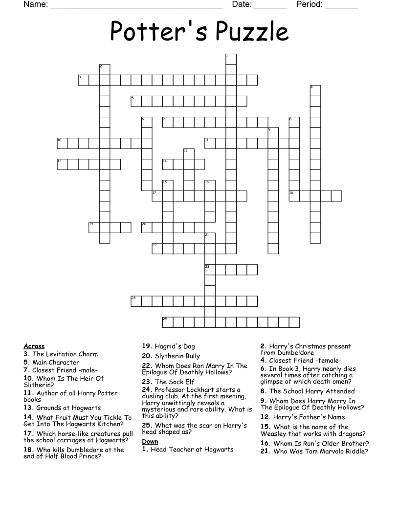 Potter&amp;#039;S Puzzle Crossword - Wordmint for Harry Potter Crossword Printable