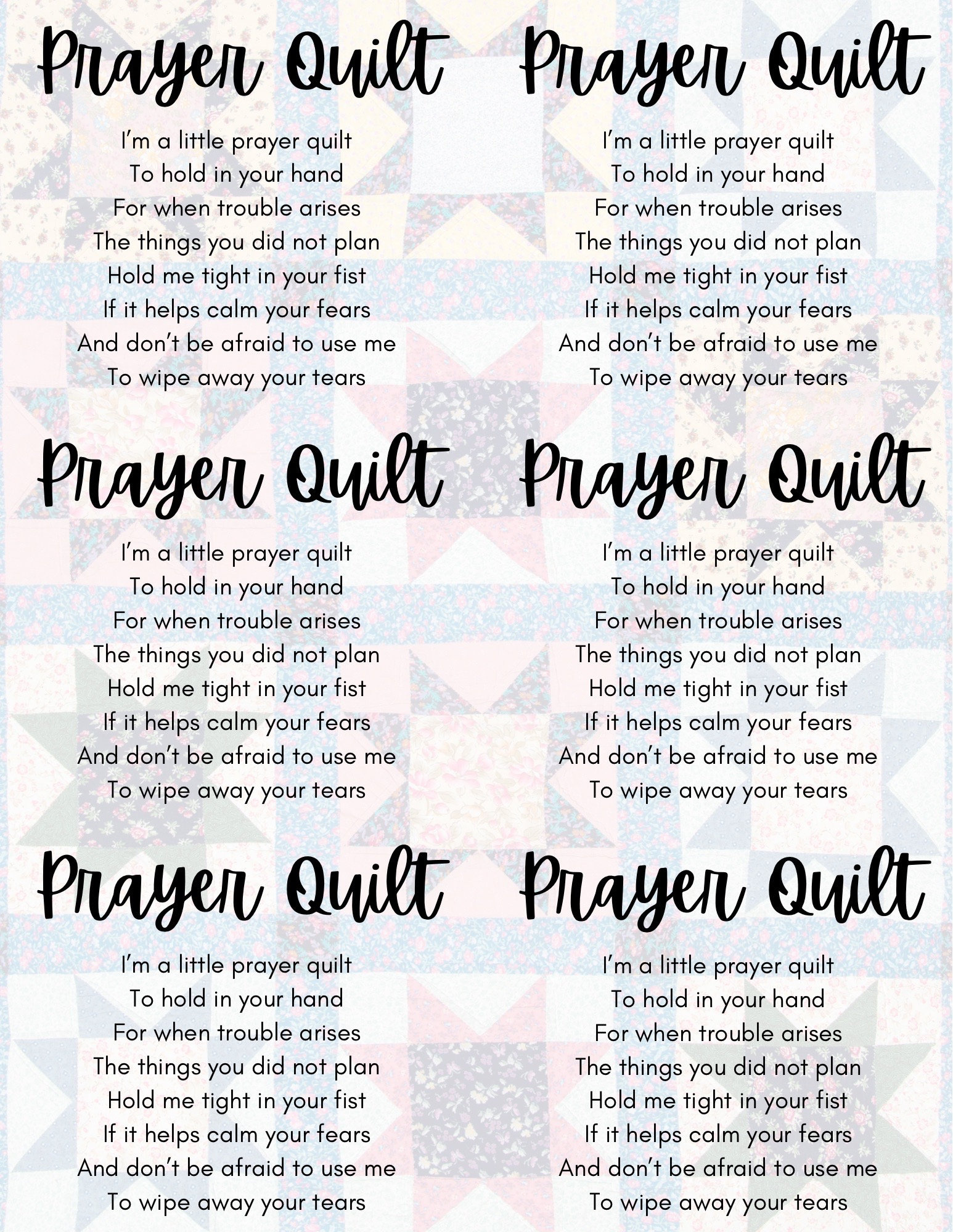 Prayer Quilt Printable - Etsy Uk within Free Pocket Prayer Quilt Poem Printable